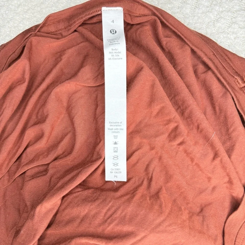 Lululemon Up For Down Time Dark Terracotta Silk Modal T-Shirt Size 4